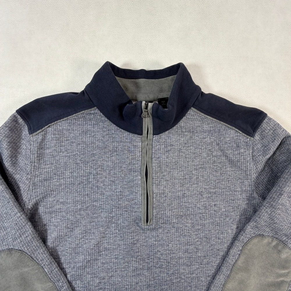 Hugo Boss Piceno 33 Mens XXL Blue Gray Quarter Zip Pullover Elbow Patches - Picture 9 of 15